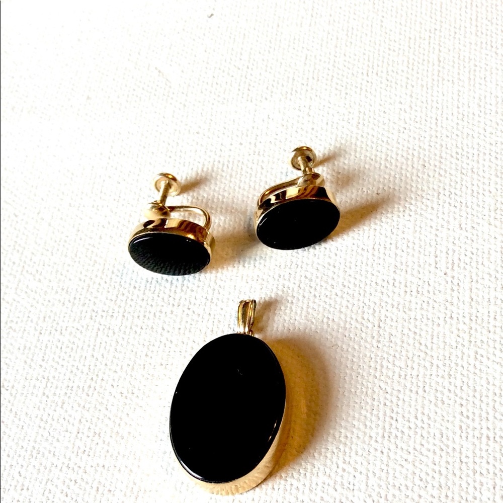 Vintage Onyx & GF Pendant Earrings Van Dell